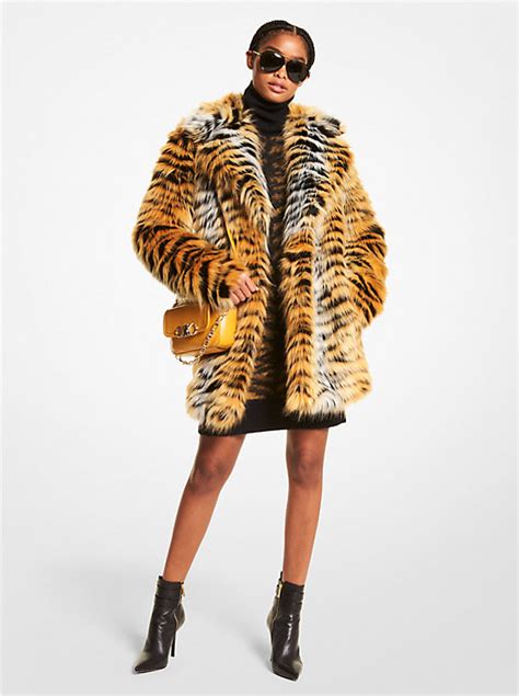 michael michael kors tiger print faux fur coat